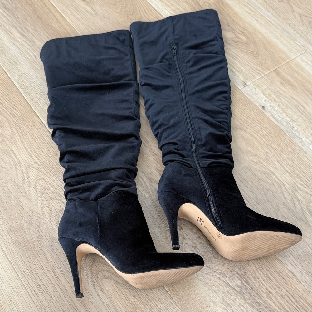 INC International Concepts Black Velour Heeled Boots